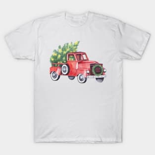 Old red truck Christmas illustration T-Shirt